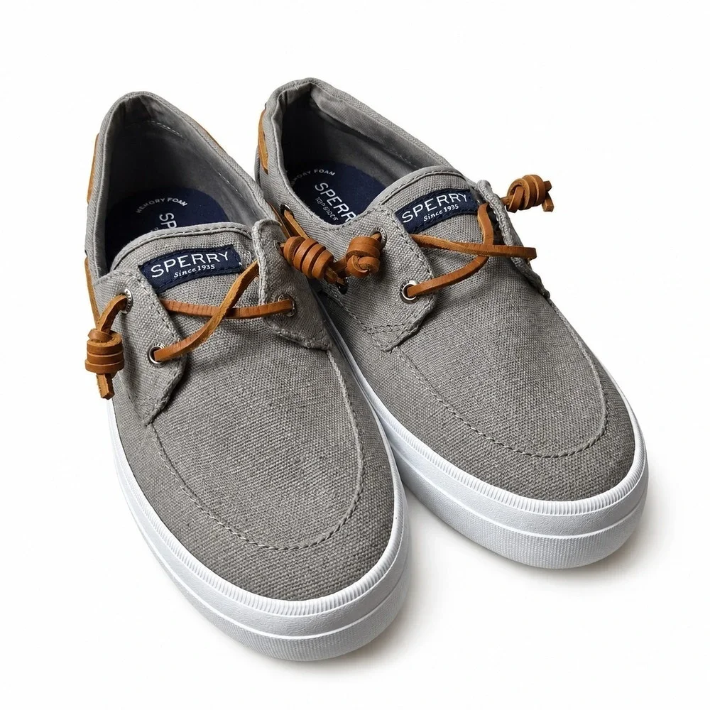 SPERRY Top-Sider Crest Vibe Boat Shoe Womens Sz 9 Gray Brown Leather Lace NWOB